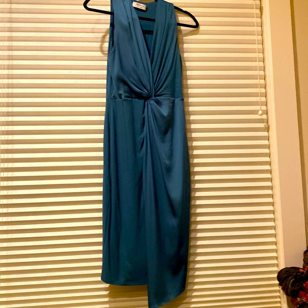 Flattering teal midi asymmetrical cocktail dress